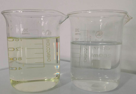 Appearance of raw water (left) and adsorbed effluent (right). Appearance of recycled glyphosate products