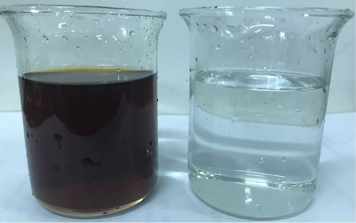 Processing effect diagram, with the original acid on the left and the purified acid on the right