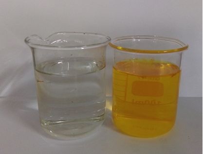 Original waste acid (right), effluent (left)