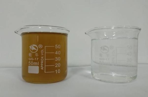 Appearance of raw water (left) and treated effluent (right)