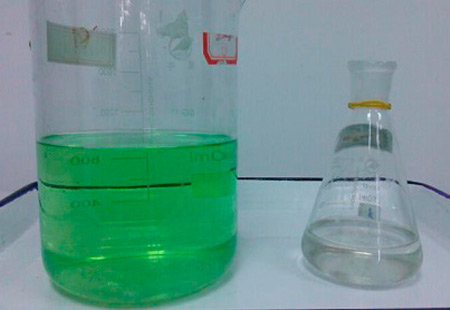 Raw water (left), effluent (right)